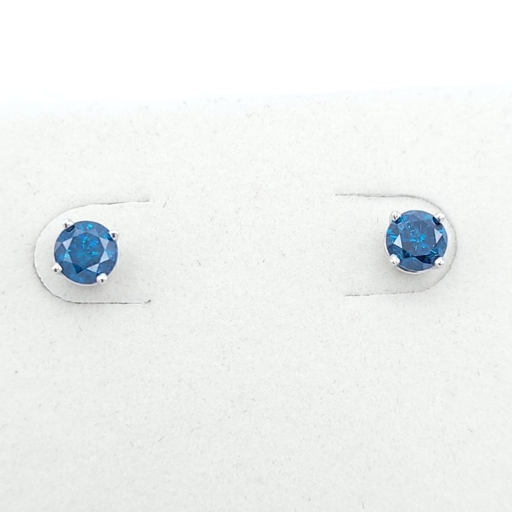 𝅺1 carat total weight Blue Diamond stud earrings 10k wg